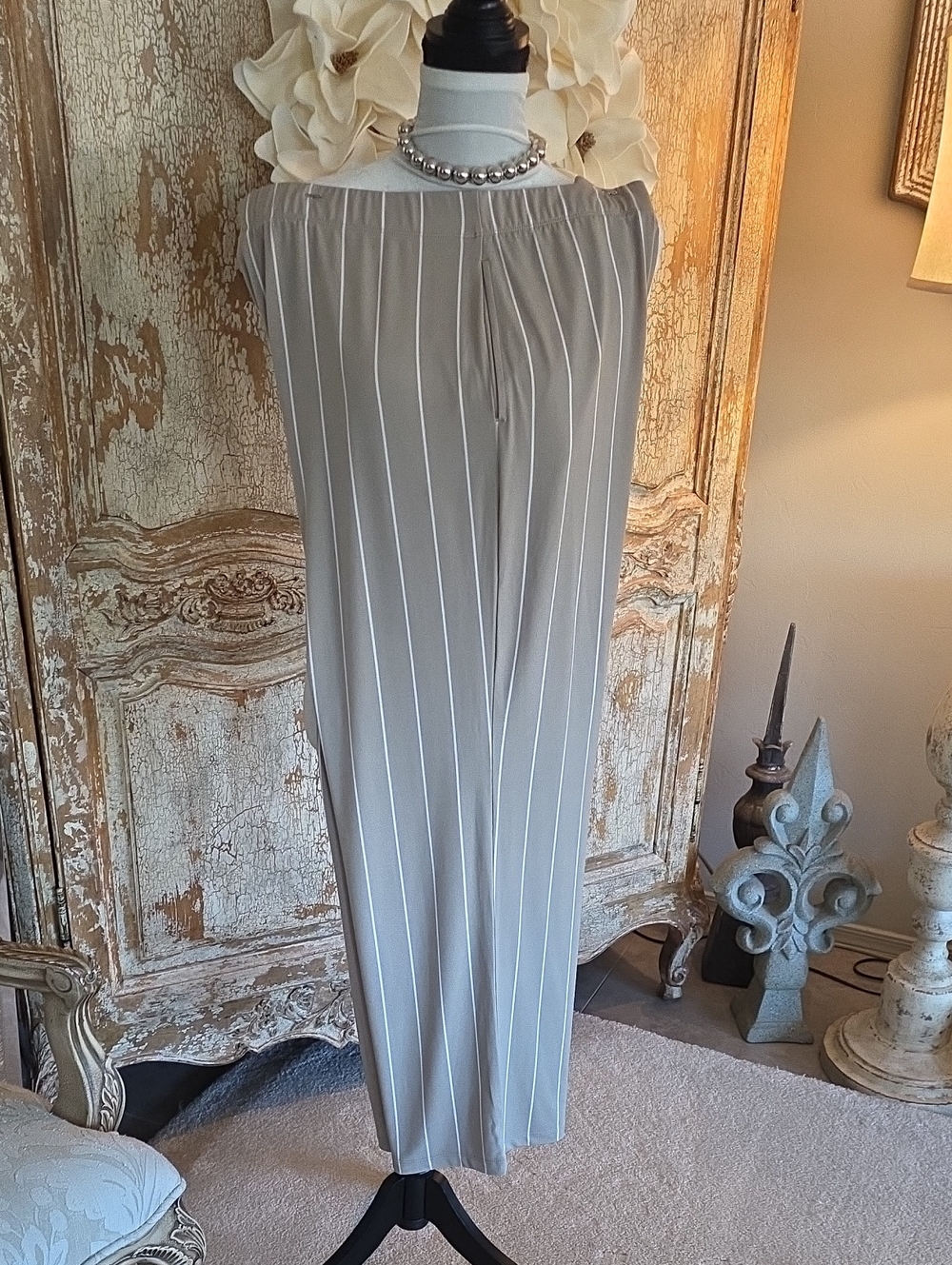 Susan Graver Tan  Pants with White Pinstripes XL